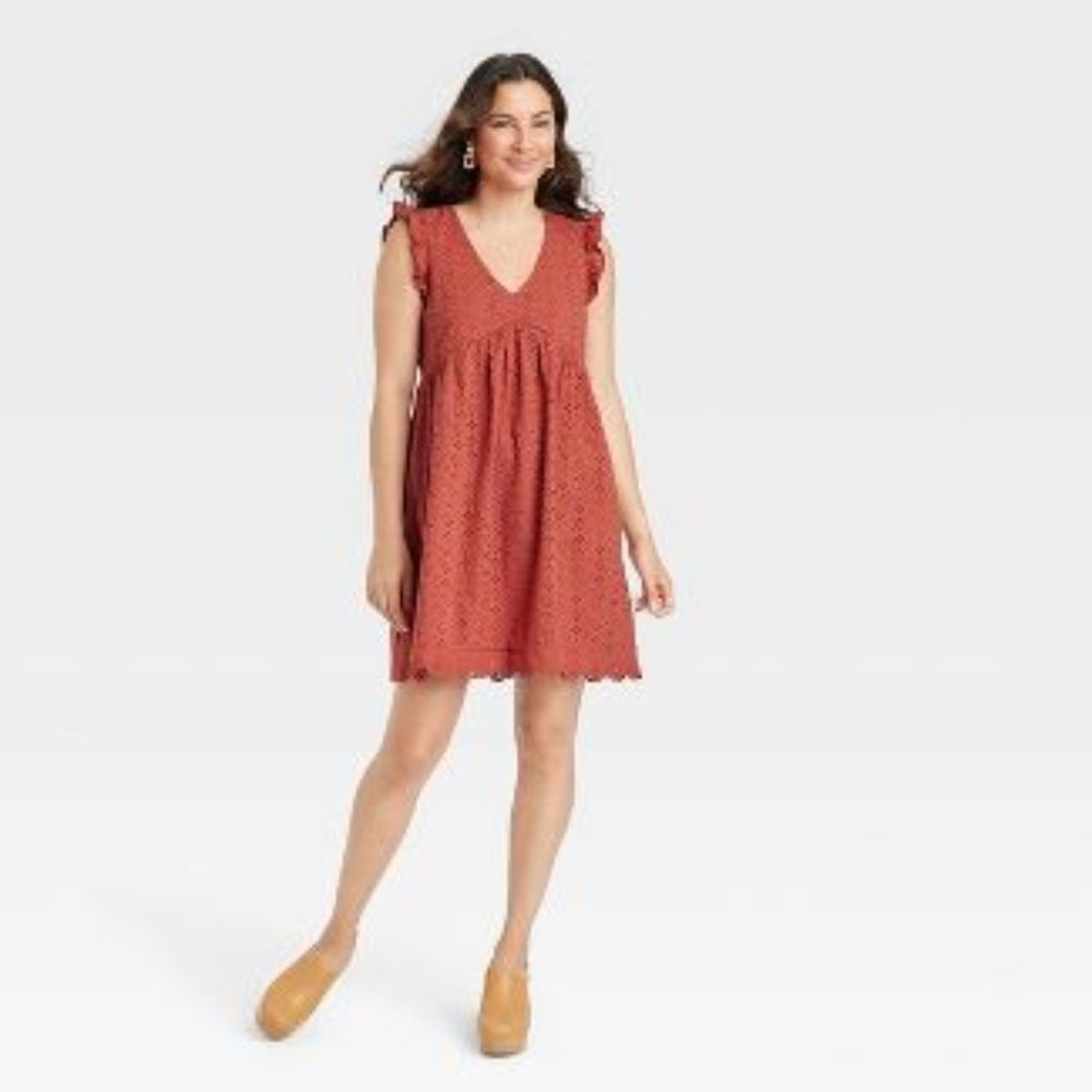 Knox Rose Ruffle Short Sleeve Eyelet Dress NWOT